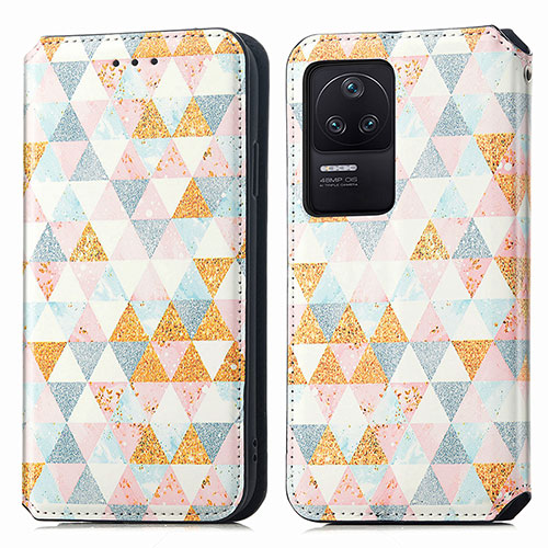 Leather Case Stands Fashionable Pattern Flip Cover Holder S02D for Xiaomi Redmi K40S 5G White