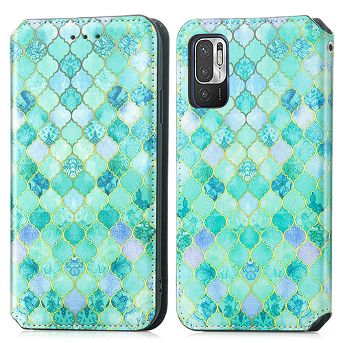 Leather Case Stands Fashionable Pattern Flip Cover Holder S02D for Xiaomi Redmi Note 10 5G Green