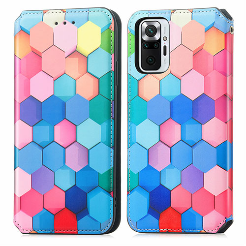 Leather Case Stands Fashionable Pattern Flip Cover Holder S02D for Xiaomi Redmi Note 10 Pro 4G Colorful