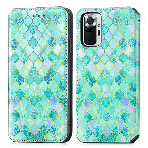 Leather Case Stands Fashionable Pattern Flip Cover Holder S02D for Xiaomi Redmi Note 10 Pro 4G Green