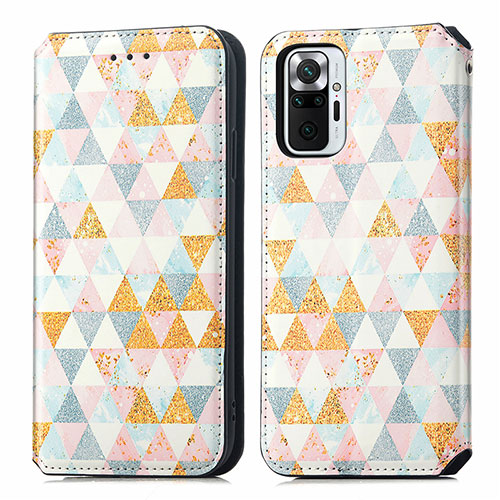 Leather Case Stands Fashionable Pattern Flip Cover Holder S02D for Xiaomi Redmi Note 10 Pro 4G White