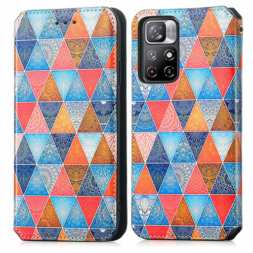 Leather Case Stands Fashionable Pattern Flip Cover Holder S02D for Xiaomi Redmi Note 11 5G Brown