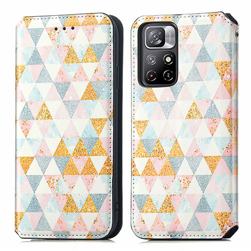 Leather Case Stands Fashionable Pattern Flip Cover Holder S02D for Xiaomi Redmi Note 11 5G White