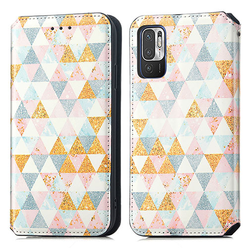 Leather Case Stands Fashionable Pattern Flip Cover Holder S02D for Xiaomi Redmi Note 11 SE 5G White