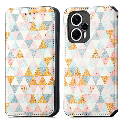 Leather Case Stands Fashionable Pattern Flip Cover Holder S02D for Xiaomi Redmi Note 12 Turbo 5G White