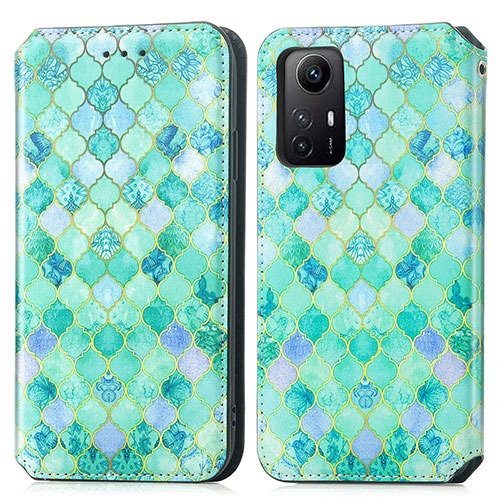 Leather Case Stands Fashionable Pattern Flip Cover Holder S02D for Xiaomi Redmi Note 12S Green