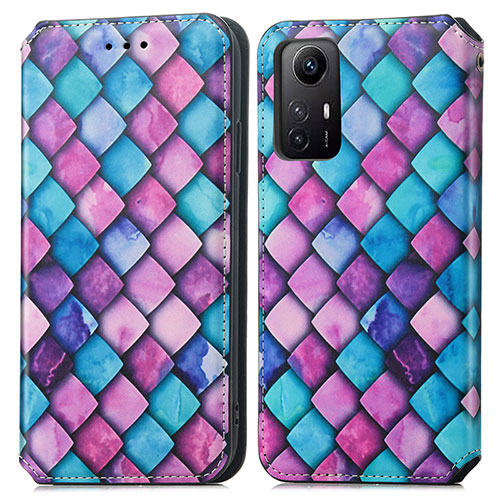 Leather Case Stands Fashionable Pattern Flip Cover Holder S02D for Xiaomi Redmi Note 12S Purple