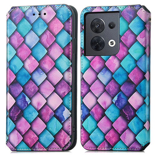 Leather Case Stands Fashionable Pattern Flip Cover Holder S02D for Xiaomi Redmi Note 13 5G Purple