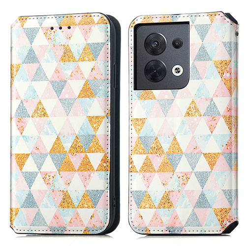 Leather Case Stands Fashionable Pattern Flip Cover Holder S02D for Xiaomi Redmi Note 13 5G White