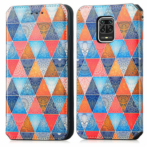 Leather Case Stands Fashionable Pattern Flip Cover Holder S02D for Xiaomi Redmi Note 9 Pro Max Brown