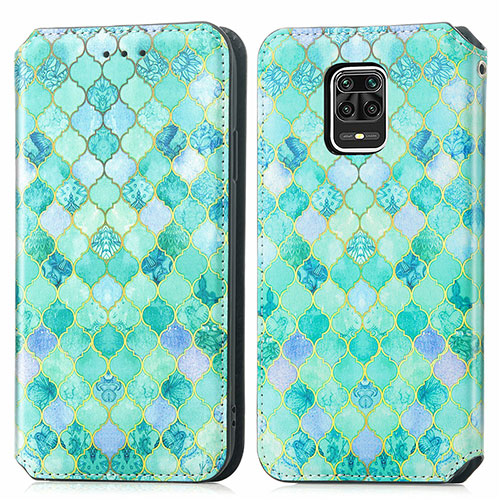 Leather Case Stands Fashionable Pattern Flip Cover Holder S02D for Xiaomi Redmi Note 9S Green