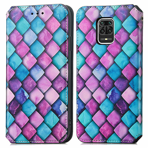 Leather Case Stands Fashionable Pattern Flip Cover Holder S02D for Xiaomi Redmi Note 9S Purple