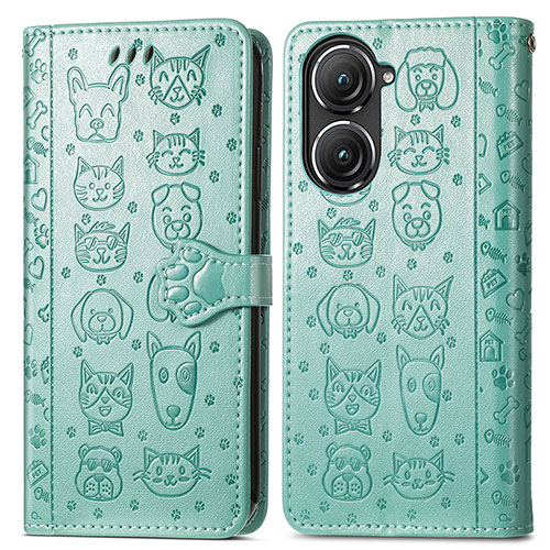 Leather Case Stands Fashionable Pattern Flip Cover Holder S03D for Asus Zenfone 9 Green