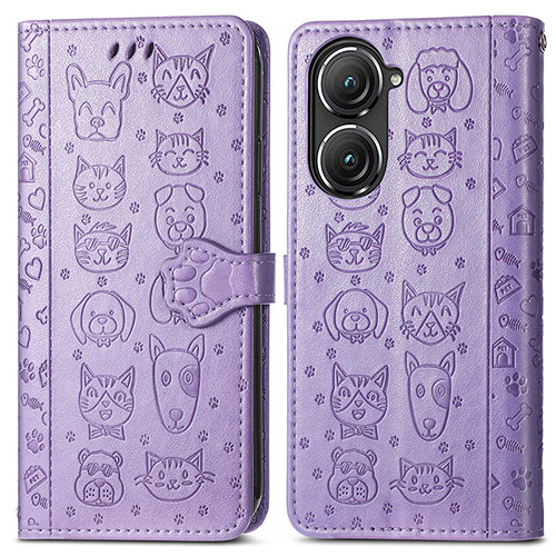 Leather Case Stands Fashionable Pattern Flip Cover Holder S03D for Asus Zenfone 9 Purple
