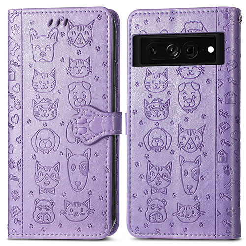 Leather Case Stands Fashionable Pattern Flip Cover Holder S03D for Google Pixel 7 Pro 5G Purple