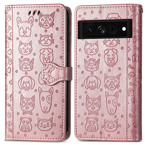 Leather Case Stands Fashionable Pattern Flip Cover Holder S03D for Google Pixel 7 Pro 5G Rose Gold