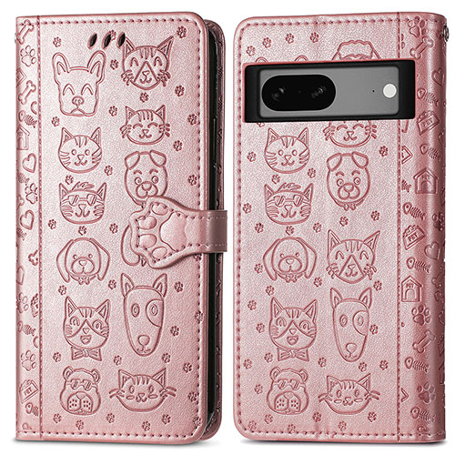 Leather Case Stands Fashionable Pattern Flip Cover Holder S03D for Google Pixel 7a 5G Rose Gold