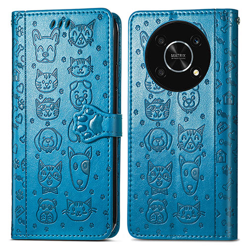 Leather Case Stands Fashionable Pattern Flip Cover Holder S03D for Huawei Enjoy 50 Pro Blue