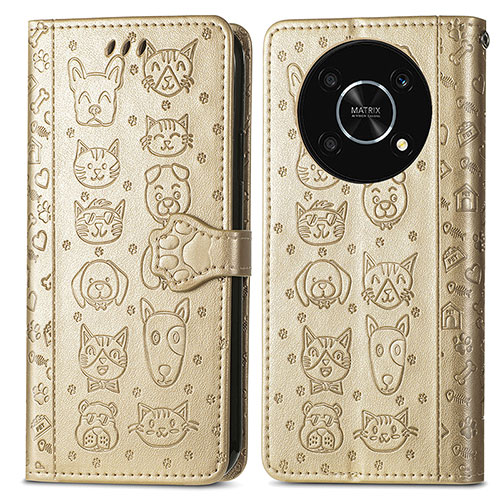 Leather Case Stands Fashionable Pattern Flip Cover Holder S03D for Huawei Enjoy 50 Pro Gold