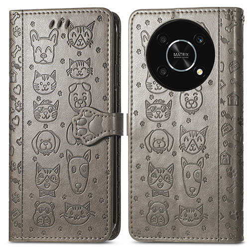 Leather Case Stands Fashionable Pattern Flip Cover Holder S03D for Huawei Enjoy 50 Pro Gray