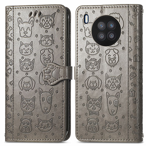 Leather Case Stands Fashionable Pattern Flip Cover Holder S03D for Huawei Honor 50 Lite Gray