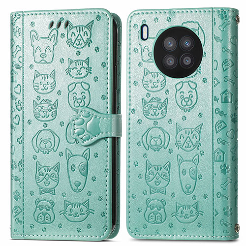 Leather Case Stands Fashionable Pattern Flip Cover Holder S03D for Huawei Honor 50 Lite Green