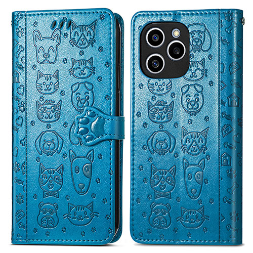 Leather Case Stands Fashionable Pattern Flip Cover Holder S03D for Huawei Honor 60 SE 5G Blue