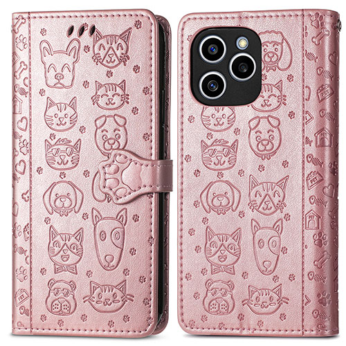 Leather Case Stands Fashionable Pattern Flip Cover Holder S03D for Huawei Honor 60 SE 5G Rose Gold