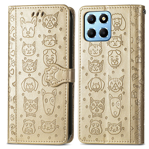 Leather Case Stands Fashionable Pattern Flip Cover Holder S03D for Huawei Honor 70 Lite 5G Gold