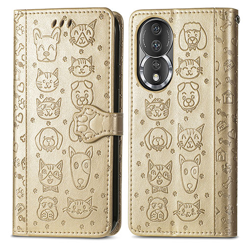 Leather Case Stands Fashionable Pattern Flip Cover Holder S03D for Huawei Honor 80 5G Gold