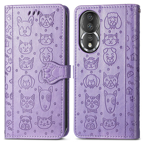 Leather Case Stands Fashionable Pattern Flip Cover Holder S03D for Huawei Honor 80 5G Purple