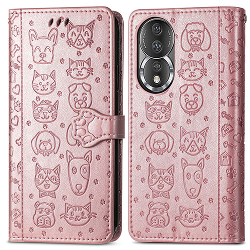 Leather Case Stands Fashionable Pattern Flip Cover Holder S03D for Huawei Honor 80 5G Rose Gold