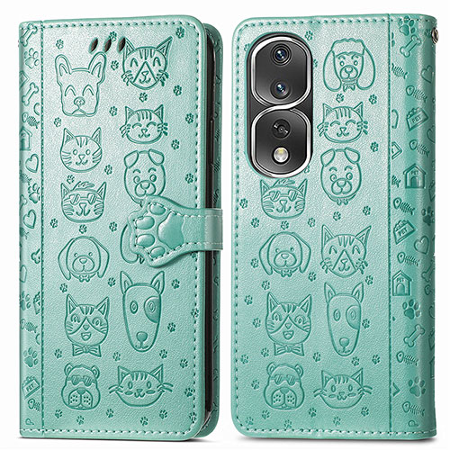 Leather Case Stands Fashionable Pattern Flip Cover Holder S03D for Huawei Honor 80 Pro 5G Green