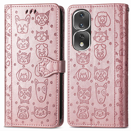 Leather Case Stands Fashionable Pattern Flip Cover Holder S03D for Huawei Honor 80 Pro 5G Rose Gold