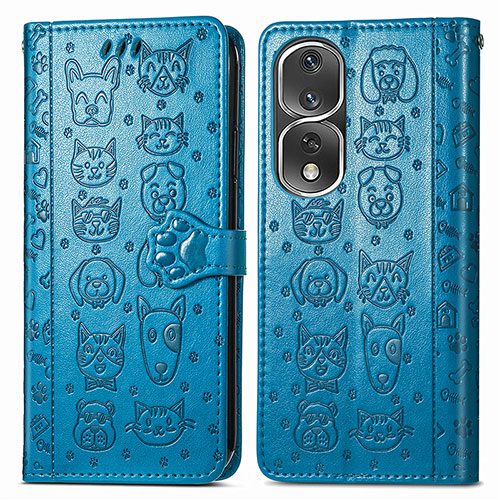 Leather Case Stands Fashionable Pattern Flip Cover Holder S03D for Huawei Honor 80 Pro Flat 5G Blue