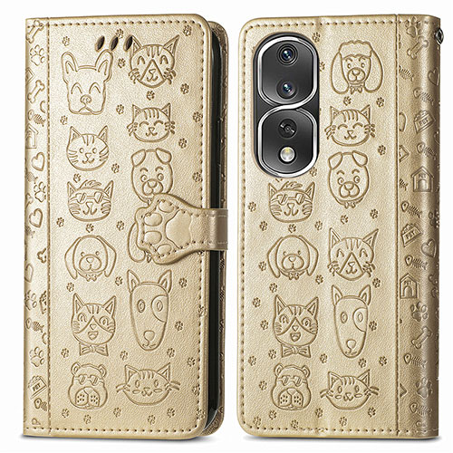 Leather Case Stands Fashionable Pattern Flip Cover Holder S03D for Huawei Honor 80 Pro Flat 5G Gold