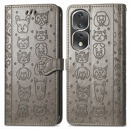 Leather Case Stands Fashionable Pattern Flip Cover Holder S03D for Huawei Honor 80 Pro Flat 5G Gray