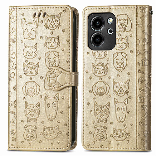 Leather Case Stands Fashionable Pattern Flip Cover Holder S03D for Huawei Honor 80 SE 5G Gold