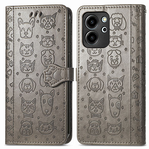 Leather Case Stands Fashionable Pattern Flip Cover Holder S03D for Huawei Honor 80 SE 5G Gray