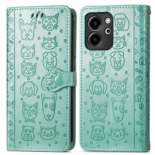 Leather Case Stands Fashionable Pattern Flip Cover Holder S03D for Huawei Honor 80 SE 5G Green