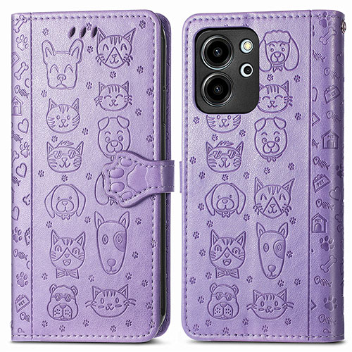 Leather Case Stands Fashionable Pattern Flip Cover Holder S03D for Huawei Honor 80 SE 5G Purple