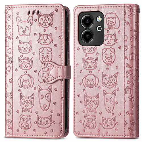 Leather Case Stands Fashionable Pattern Flip Cover Holder S03D for Huawei Honor 80 SE 5G Rose Gold