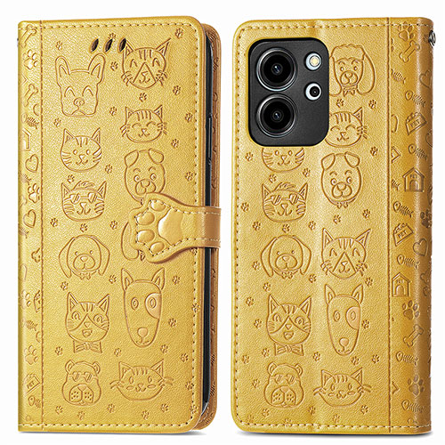 Leather Case Stands Fashionable Pattern Flip Cover Holder S03D for Huawei Honor 80 SE 5G Yellow