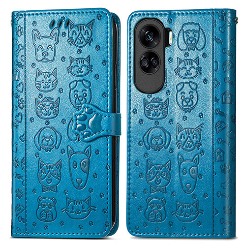 Leather Case Stands Fashionable Pattern Flip Cover Holder S03D for Huawei Honor 90 Lite 5G Blue