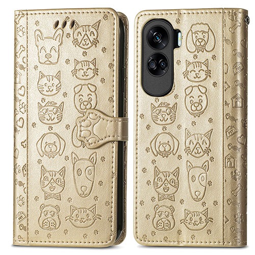 Leather Case Stands Fashionable Pattern Flip Cover Holder S03D for Huawei Honor 90 Lite 5G Gold