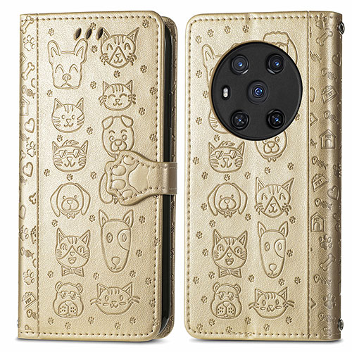 Leather Case Stands Fashionable Pattern Flip Cover Holder S03D for Huawei Honor Magic3 5G Gold