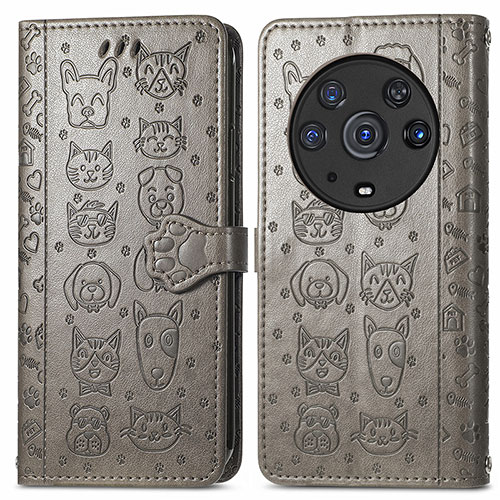 Leather Case Stands Fashionable Pattern Flip Cover Holder S03D for Huawei Honor Magic3 Pro 5G Gray