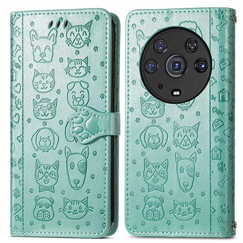 Leather Case Stands Fashionable Pattern Flip Cover Holder S03D for Huawei Honor Magic3 Pro 5G Green