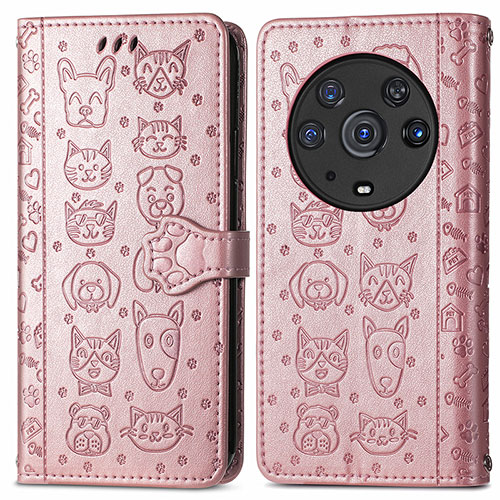 Leather Case Stands Fashionable Pattern Flip Cover Holder S03D for Huawei Honor Magic3 Pro 5G Rose Gold