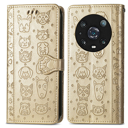 Leather Case Stands Fashionable Pattern Flip Cover Holder S03D for Huawei Honor Magic4 Pro 5G Gold